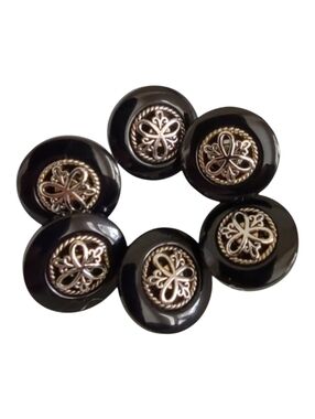 Button Set Celtic Trinity Style Shank Black Silver 6 Vintage